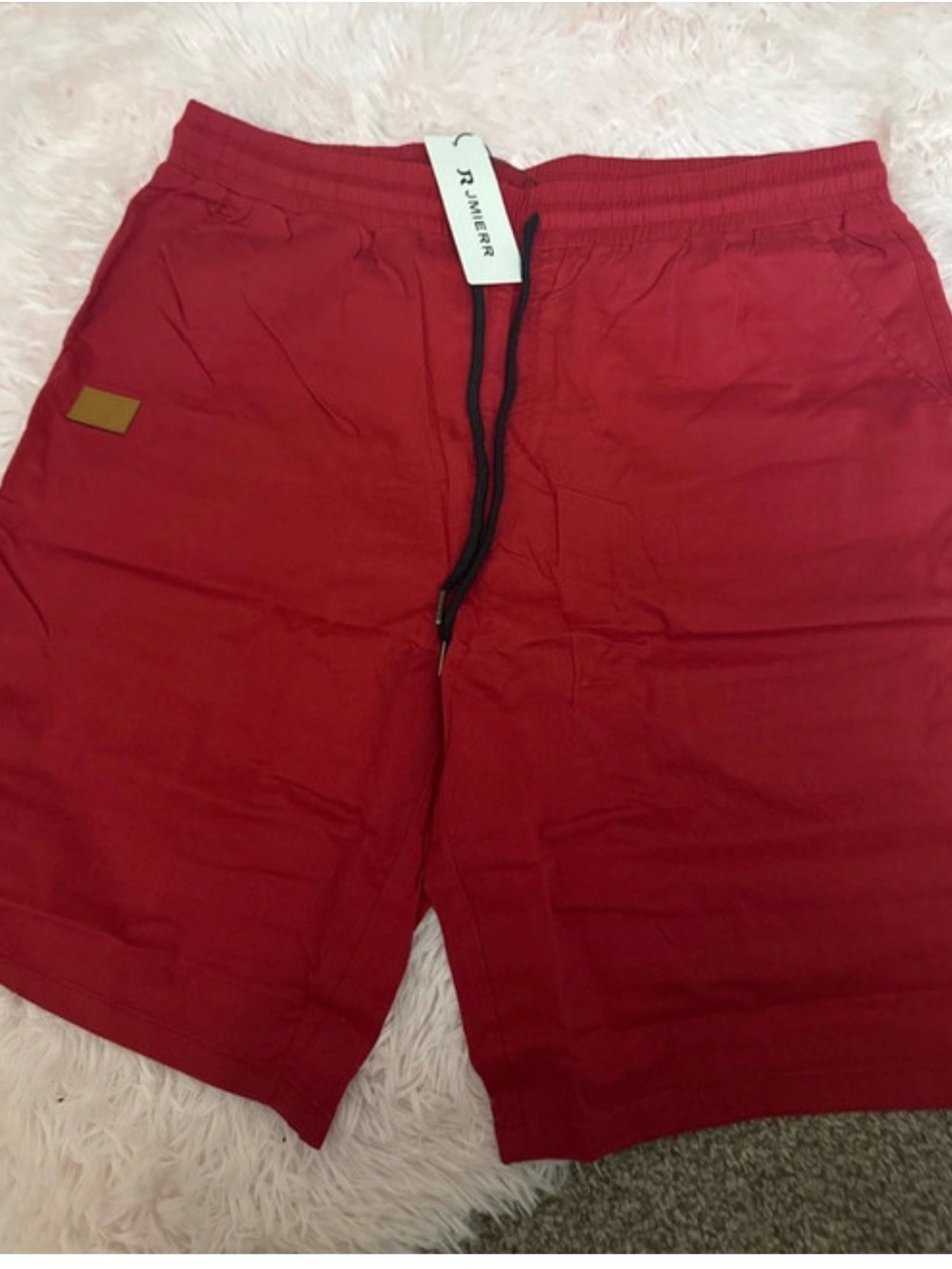 Men's Red Swim Trunks with Black Drawstring by